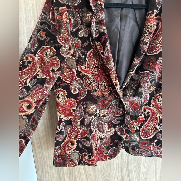 Talbots Blazer Velvet Jacket Size 14 Paisley Lined Cotton Silk 1 Button Vintage - Picture 2 of 8